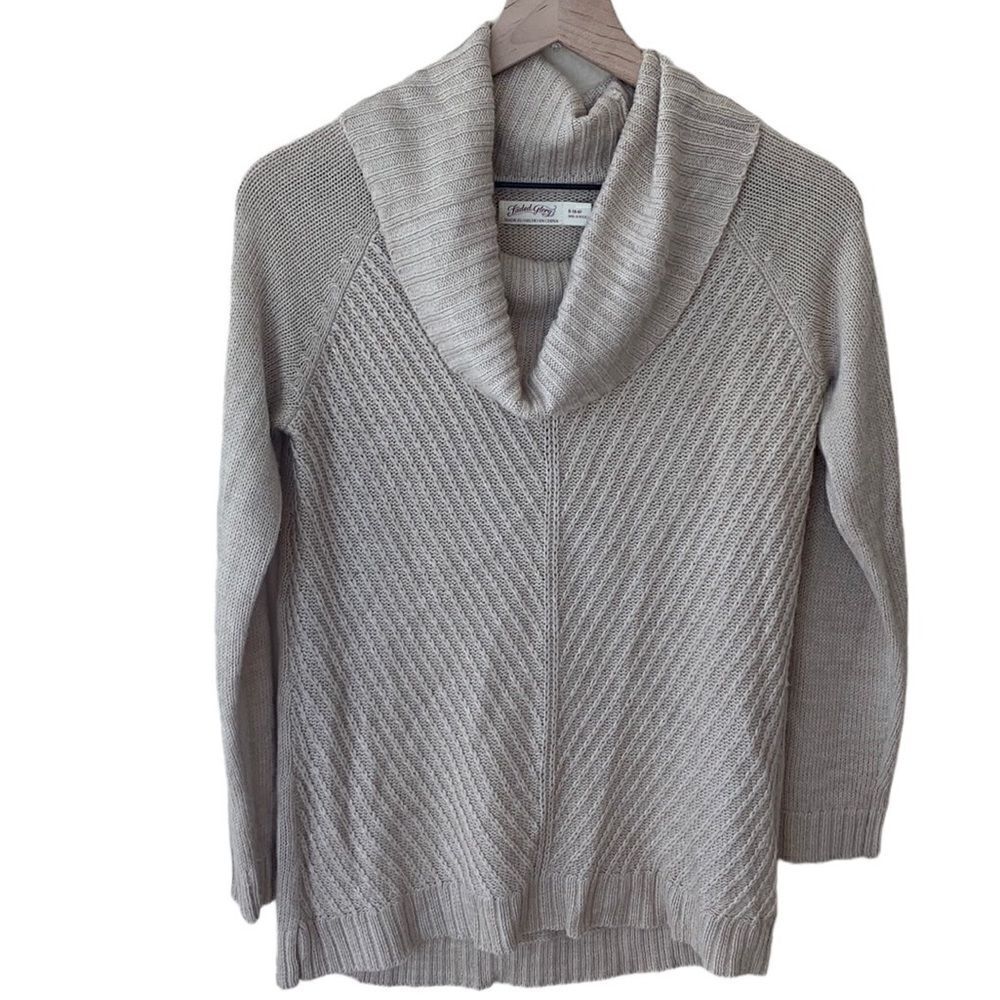 Vintage Oatmeal Cable knit‎ Cowl Neck Ribbed long sweater small
